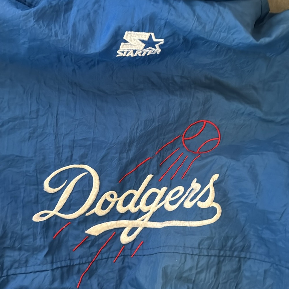 LA DODGERS 90s STARTER PUFFER 1/2 JACKET SIZE. L BLUE, GREY MLB BASEBALL VINTAGE - Picture 5 of 8